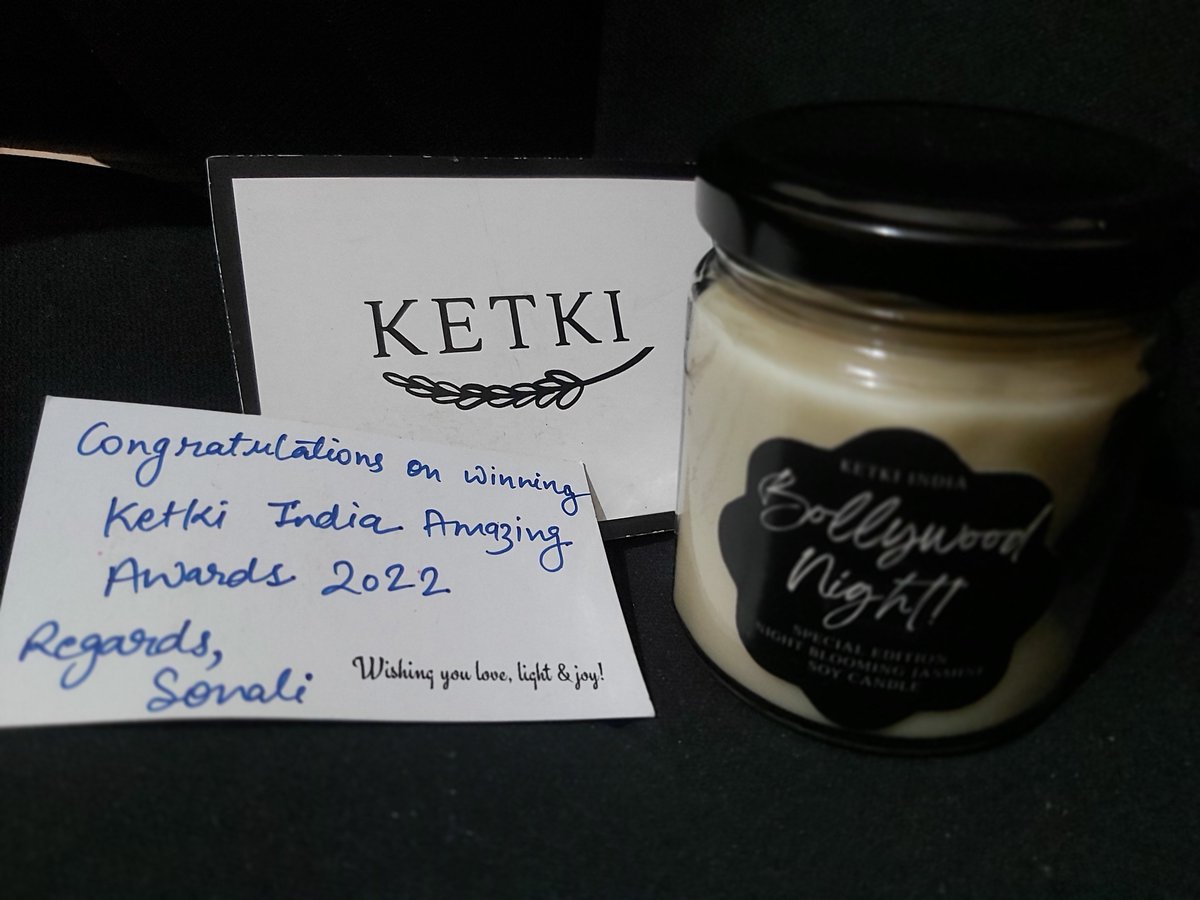 Thank you @KetkiIndia @Sonalify @AbidZaidi1 for this wonderful award . 

'I'm soy grateful for Bollywood night scented candle , it smells awesomeness .' 💐💜