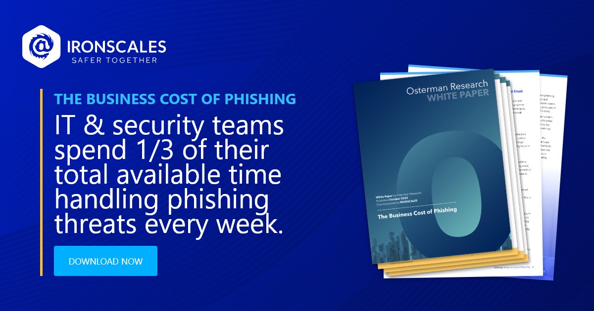 🎣 Phishing scams are a costly headache for businesses. Want to know just how much? With input from 250+ IT/security pros across 20 industries, this report is a must-read for anyone looking to stay protected. Check it out: hubs.la/Q01Cv-8C0 #IRONSCALES #phishing