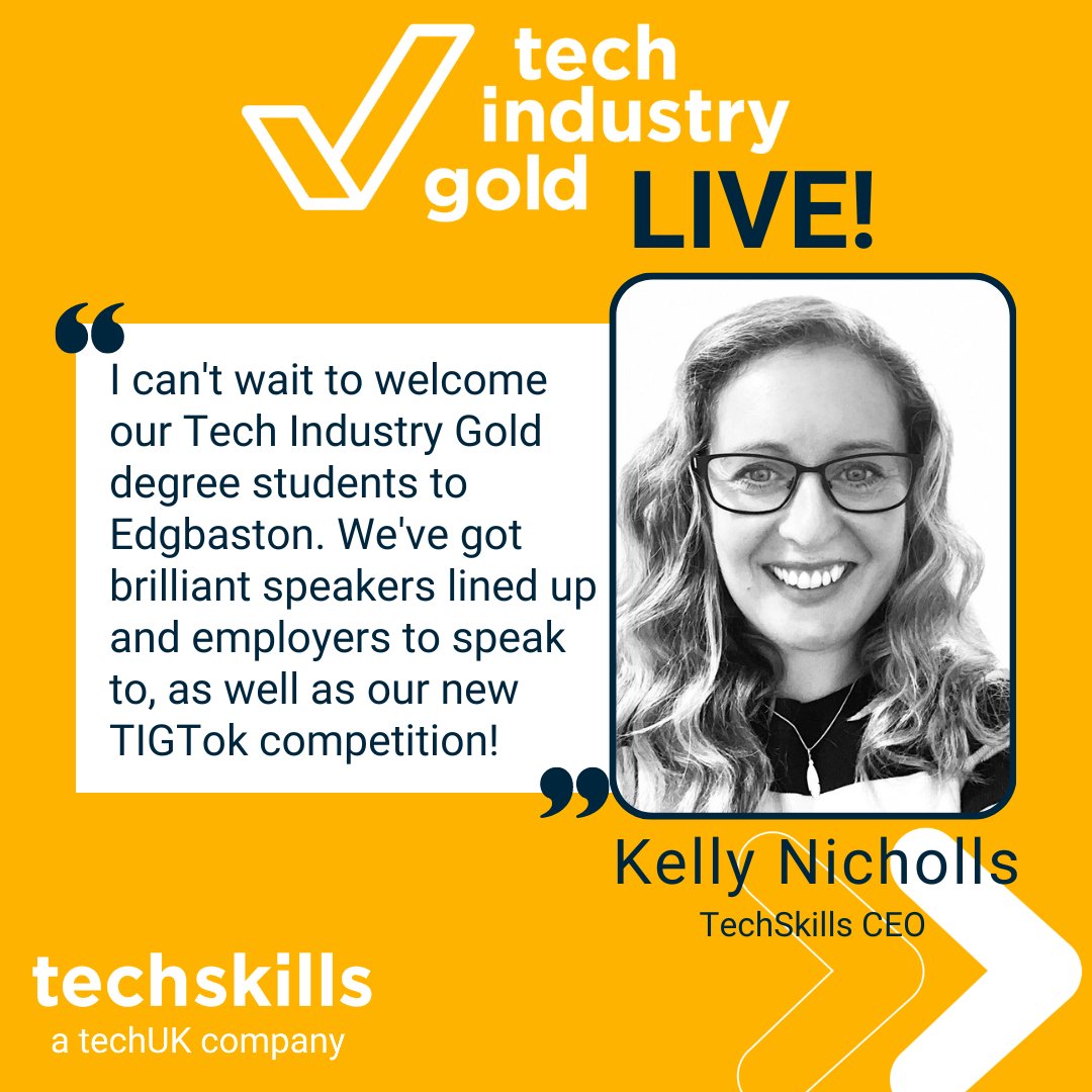 techskillsorg's tweet photo. ⏰ Less than 2 weeks to go until #TIGLive!

👋 Our CEO, Kelly Nicholls, will open the event and welcome all our amazing #TechIndustryGold degree students to Edgbaston Cricket Ground!

Register now: https://t.co/yrWgakZK6r

#TIGLive! #TechCareers #TechFutures #TechSkills https://t.co/H4yYchSzMf