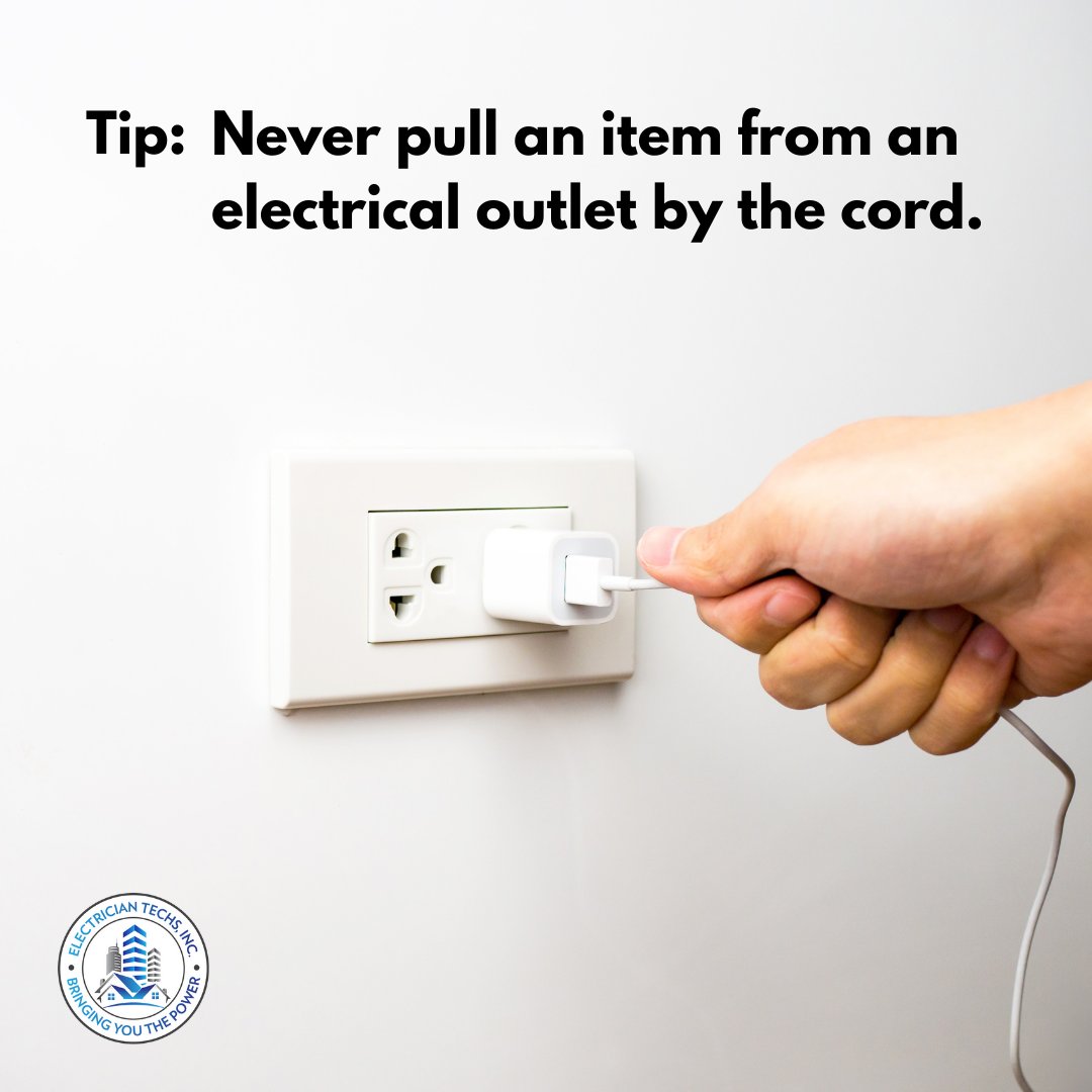 electriciantnyc's tweet image. Unplug power cords by holding the plug and pulling it out gently. Pulling the cord may cause a break in the wire resulting in a short circuit.

#electricaloutlet #electricalsafety