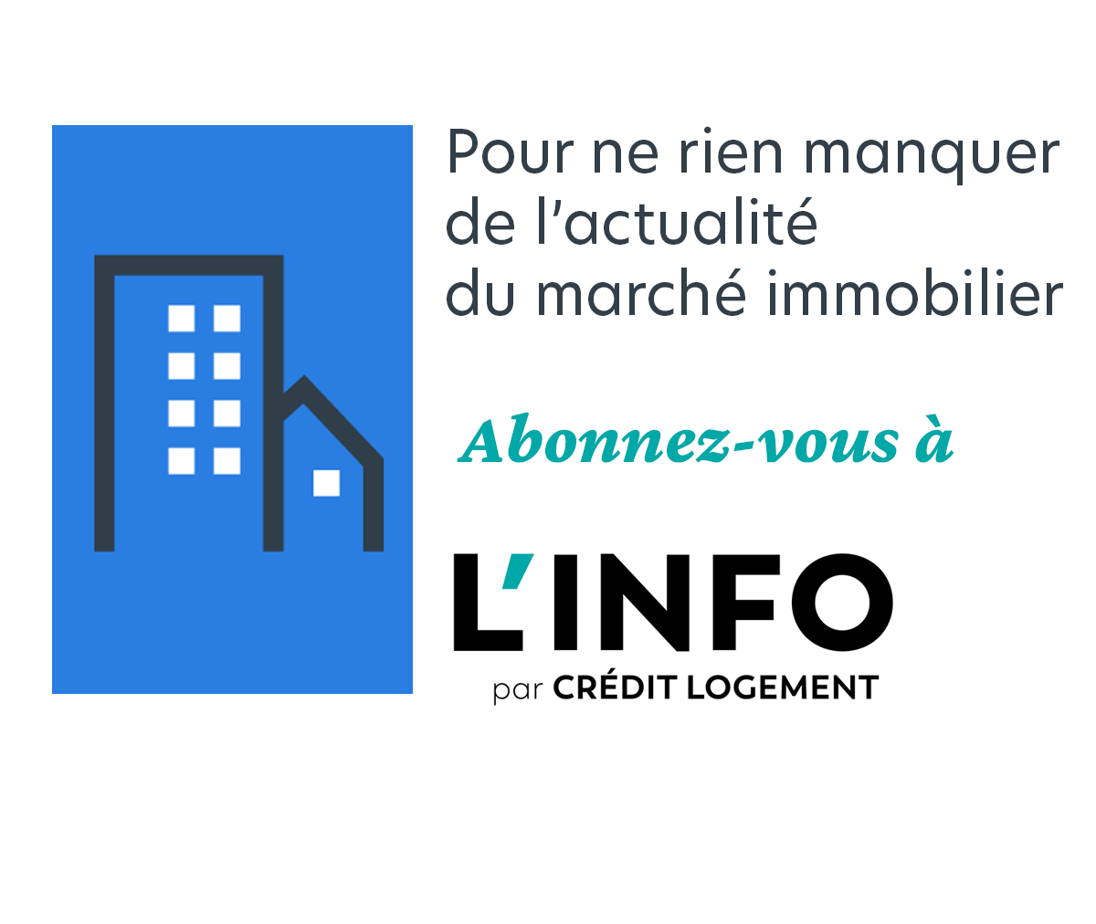 #newsletter
L’essentiel du #marcheimmobilier sur L’Info par #creditlogement
Un vaste choix d’articles, d’analyses et les derniers chiffres clés !
Abonnez vous 👉 bit.ly/3xHOOP3
#actualites  #creditimmobilier #FoncierSolidaireFrance