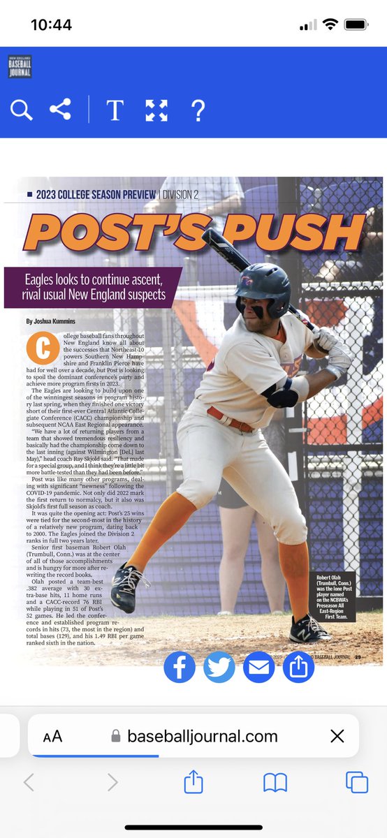 PostUBaseball's tweet photo. A nice write up on @PostUBaseball featured in the New England Baseball Journal. SOAR EAGLE! https://t.co/gD2B8aQz0x