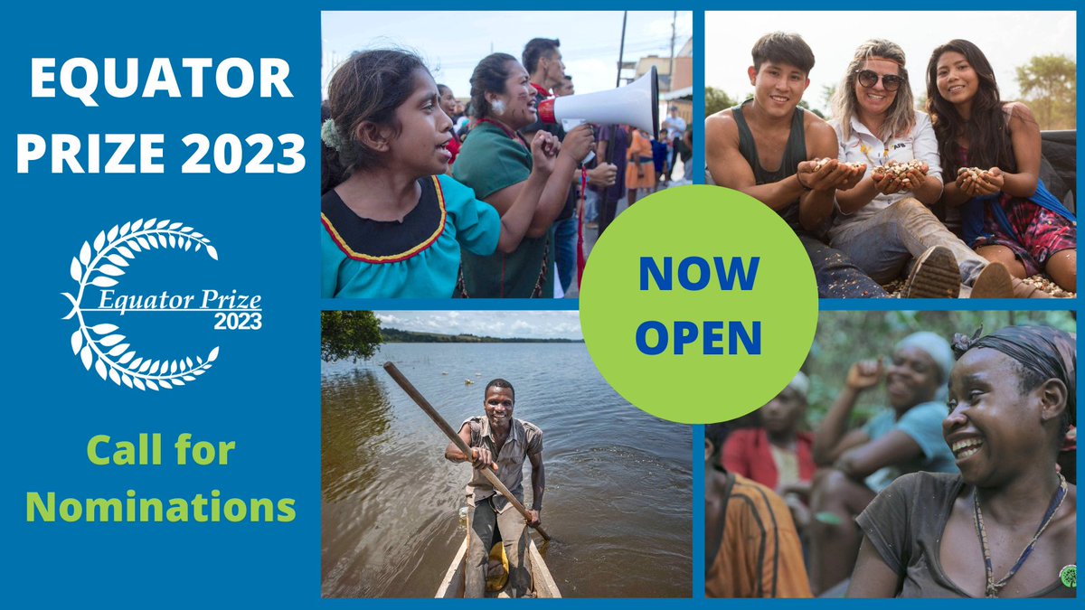 Nominations for our #EquatorPrize 2023 are OPEN!

Nominate a community-based organization using nature-based solutions today. Special consideration for projects on intergenerational equity & #GenderEquality.

For eligibility & nomination instructions ➡️ go.undp.org/1FmC