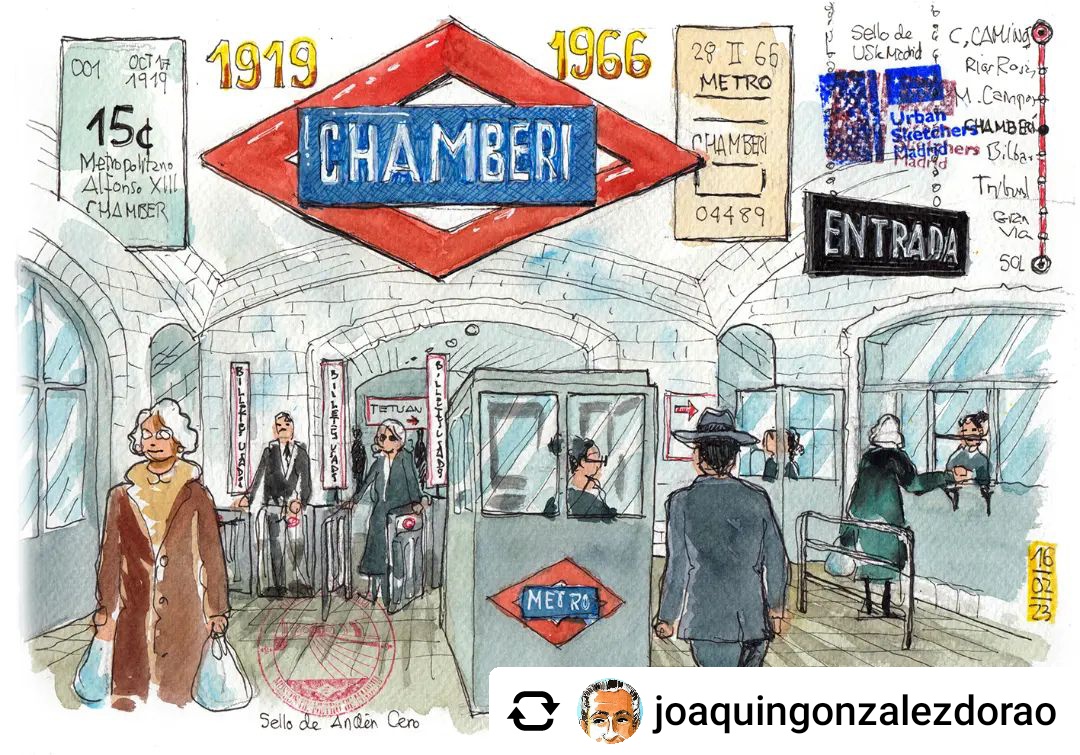 JoaquinDorao's tweet photo. Dibujando con los @uskmadrid la estación museo #anden0 del @metro_madrid ¡Nuestro metro también sirve para viajar en el tiempo! https://t.co/KqcXVFTbCt