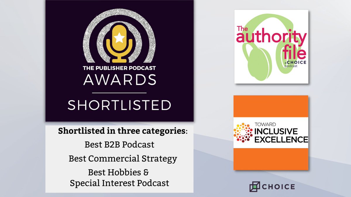 Choice_Reviews's tweet photo. Great News! #TheAuthorityFile and #TowardInclusiveExcellence podcasts have been included in the Publisher Podcast Awards 2023 Shortlist. Congrats team &amp; a big thanks to @mediavoicespod for adding us to the @pubpodawards shortlist! https://t.co/RzvJzCdZeK @ALA_ACRL @alexiahudson https://t.co/VBm63k1kC4