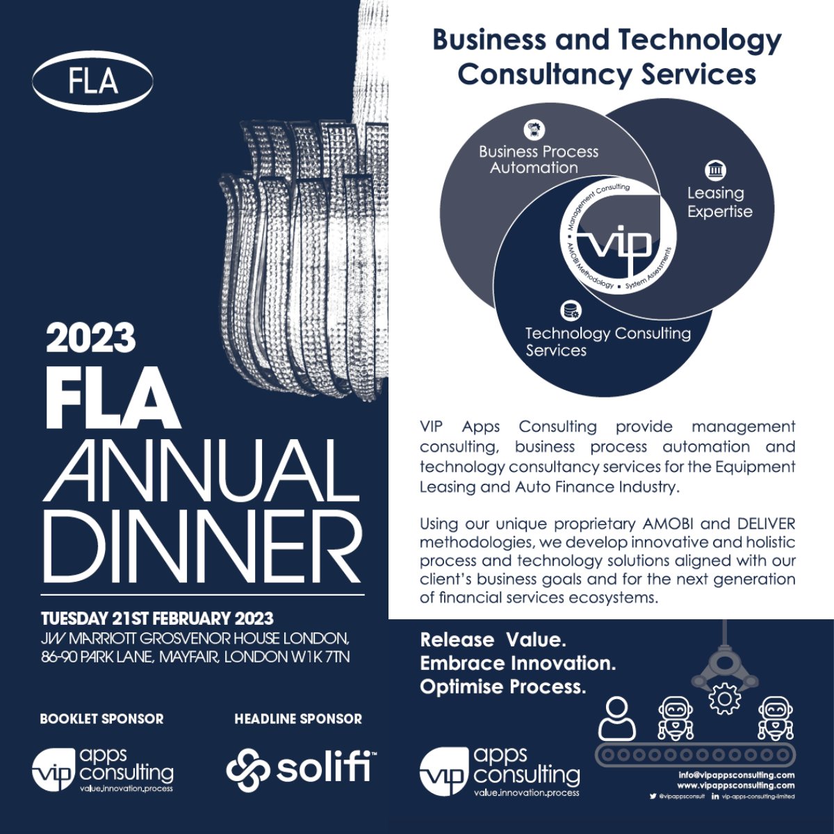 We're proud to continue sponsoring the <a href="/_F_L_A/">Finance & Leasing Association</a>  Annual Dinner Booklet. The booklet provides a comprehensive guide to the evening, with a full listing of attendees and features the seating plan. We look forward to seeing you all at this prestigious event. bit.ly/3YICAl7