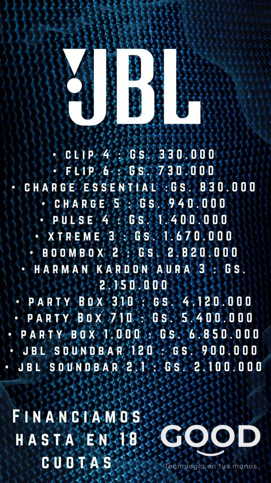 Que esperas para adquirir tu JBL?

Financiamos hasta en 18 cuotas

Delivery gratis para Asunción y Gran Asunción

#jbl #jblsound #harmankardon #jblclip4 #jblflip6
#jblcharge #jblcharge5 #jblboombox