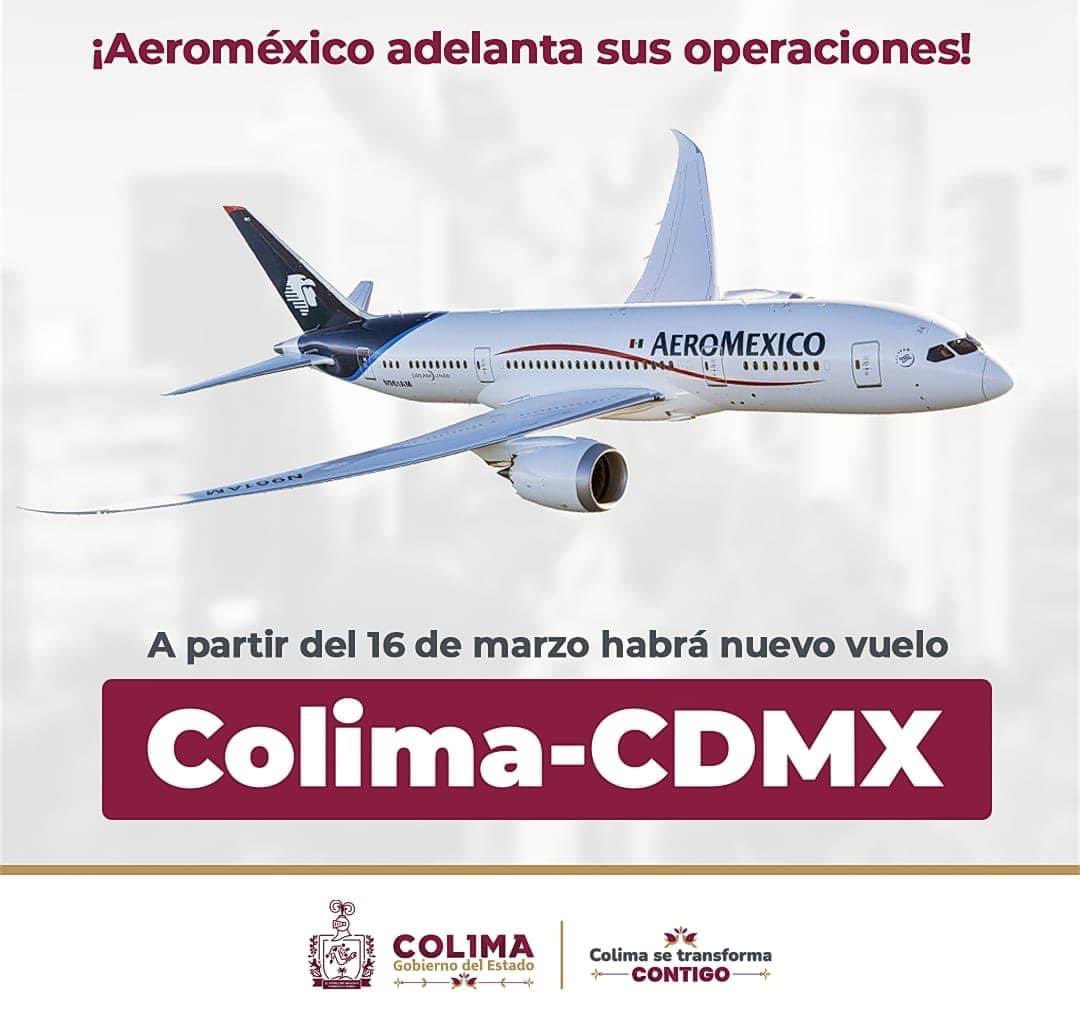 CDMX_GobColima's tweet photo. ⚠️ Atención Colimenses viviendo en #CDMX: 

Gracias a las gestiones de la Gobernadora @IndiraVizcaíno, @Aeromexico adelantará al 16 de marzo el adelanto de su ruta Colima-Ciudad de México, una vez que se ha confirmado el cierre de la aerolínea Aeromar. 
#ColimaSeTransformaContigo https://t.co/ypb4MWFYqO
