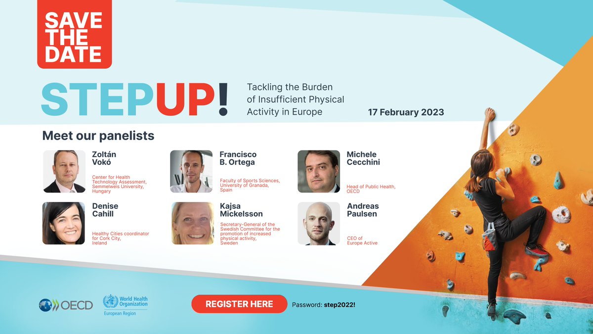 📢Tomorrow, Friday 17th, at 13 - 15h, @WHO_Europe_RHTomorro will present the new report "Step up! Tackling the burden of insufficient physical activity in Europe” 🏋️with a first-level set of panelists. Don´t miss it and follow it online. REGISTER here: bit.ly/3lFM0PA