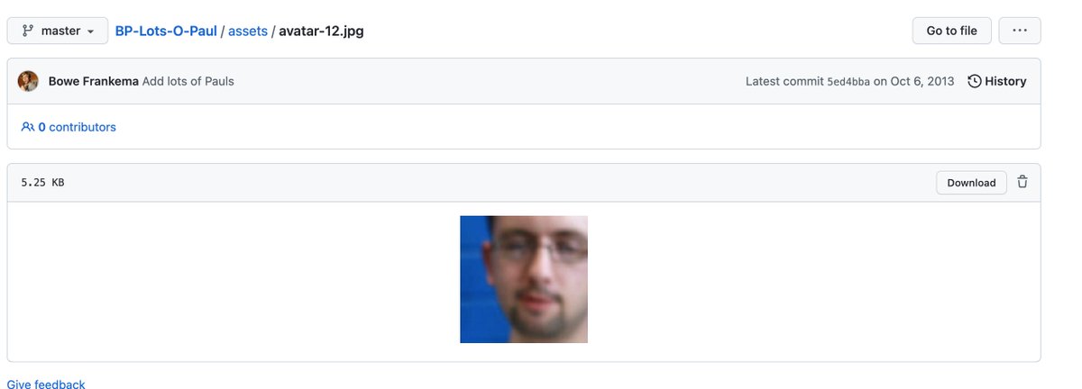 Bowe Frankema (@bowefrankema) on Twitter photo I just stumbled upon my best work ever. It's a sample data #BuddyPress plugin with avatars of just <a href="/pgibbs/">Paul Wong-Gibbs</a> It's called "BP-Lots-O-Paul".
Can't stop laughing at past me.
github.com/BoweFrankema/B… I just stumbled upon my best work ever. It's a sample data #BuddyPress plugin with avatars of just <a href="/pgibbs/">Paul Wong-Gibbs</a> It's called "BP-Lots-O-Paul".
Can't stop laughing at past me.
github.com/BoweFrankema/B…