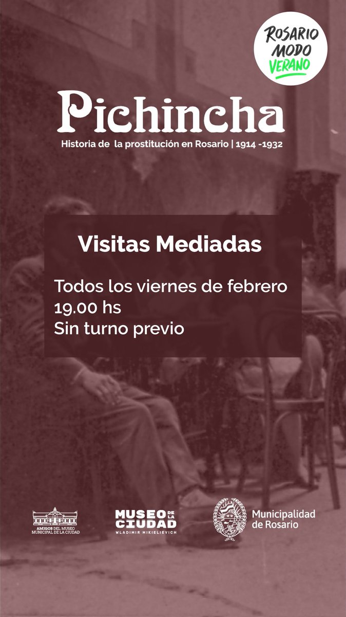 Visitas mediadas a la muestra "Pichincha, historia de la prostitución en Rosario" 
⏰️Este viernes 17 de febrero a las 19.00 hs 
🎫 Entrada libre y gratuita sin turno previo
📍 Museo de la Ciudad. Bv. Oroño 2361
¡Los esperamos! 
#Pichincha #museo #visitamediada #museociudad