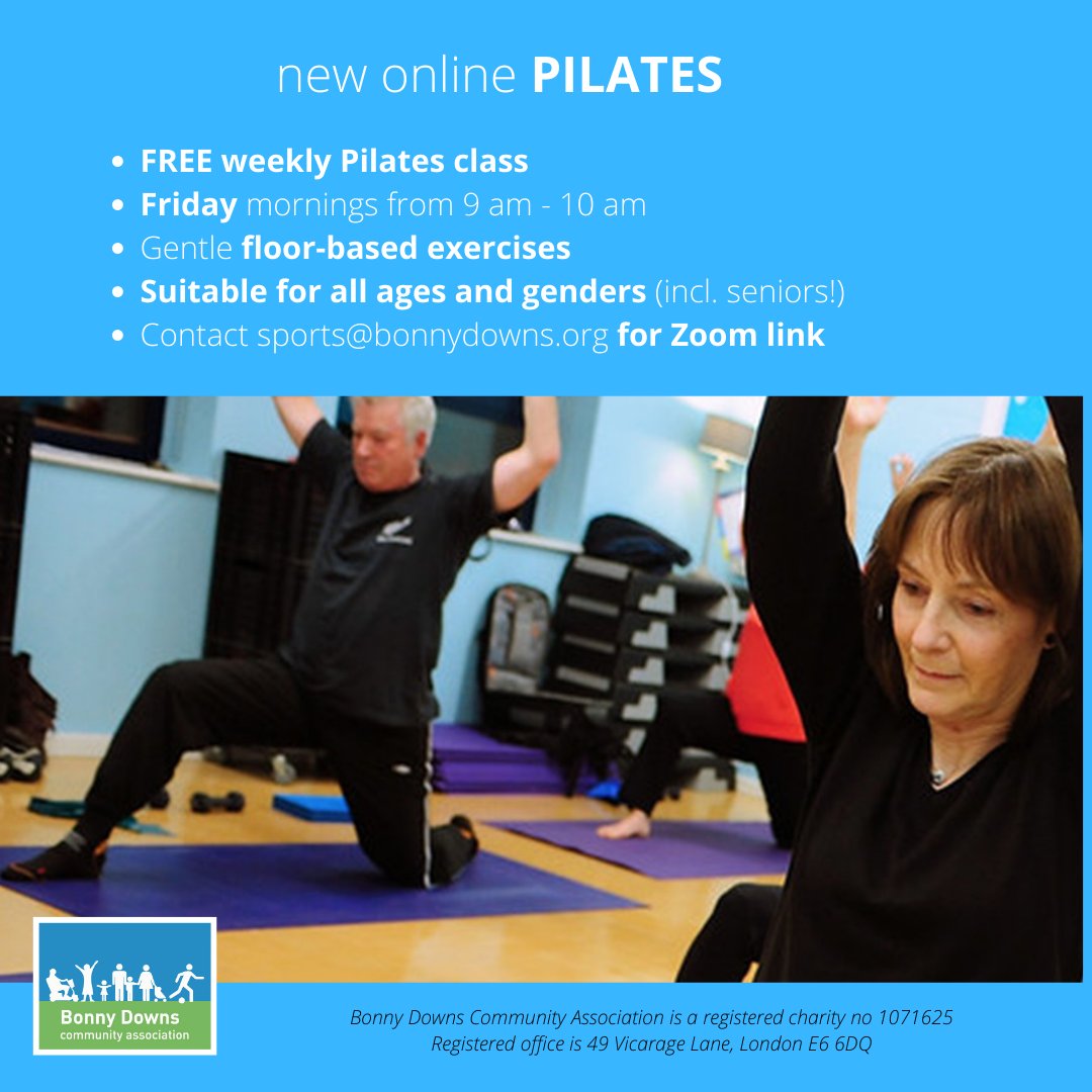 Our Pilates class is so popular we have started an additional ONLINE session on Friday mornings, to practice from the comfort of your own home! 
Contact us for the Zoom link to join in tomorrow's session from 9 am to 10 am via sports@bonnydowns.org or is 07861 897 940