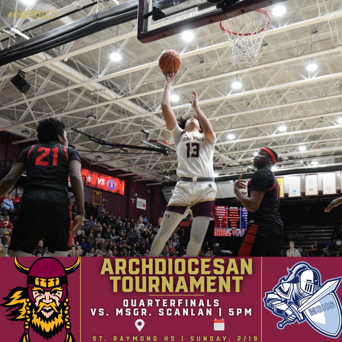 IonaPrepSports's tweet photo. #Playoff🏀
Varsity @IonaPrepBBall take on Scanlan in the quarterfinals of the Archdiocesan Tournament.
Sunday, 5 PM at St. Ray's
#GoGaels https://t.co/rfE90QvKKh