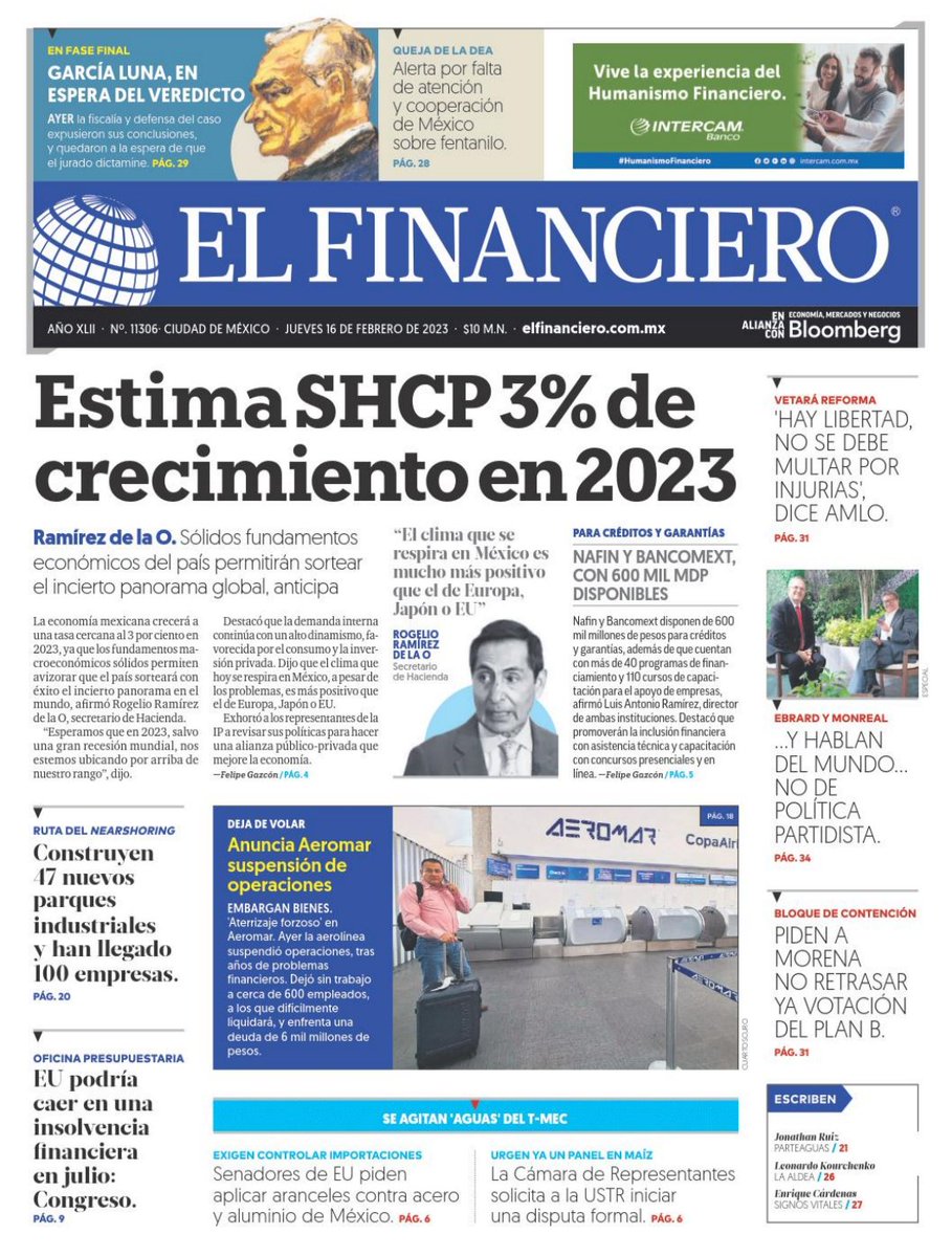 RFInforma's tweet photo. ¡Buenos días! Te presentamos las portadas de los principales periódicos del jueves 16 de febrero de 2023
#RFInforma #Aguascalientes jueves 16 de febrero de 2023.
#periodico #NoticiasdeHoy #DeInterés #Enterarate 3/3 https://t.co/6zfSmPPiJw