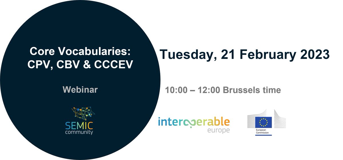InteroperableEU's tweet photo. 5 days left before the review webinar on #CoreVocabularies! Don't miss this chance to discuss your issues on the Core Person Vocabulary (#CPV), the Core Business Vocabulary (#CBV) and the Core Criterion & Core Evidence Vocabulary (#CCCEV)!
More info:👉 https://t.co/7gq76YkGzd https://t.co/41N6uJtfne