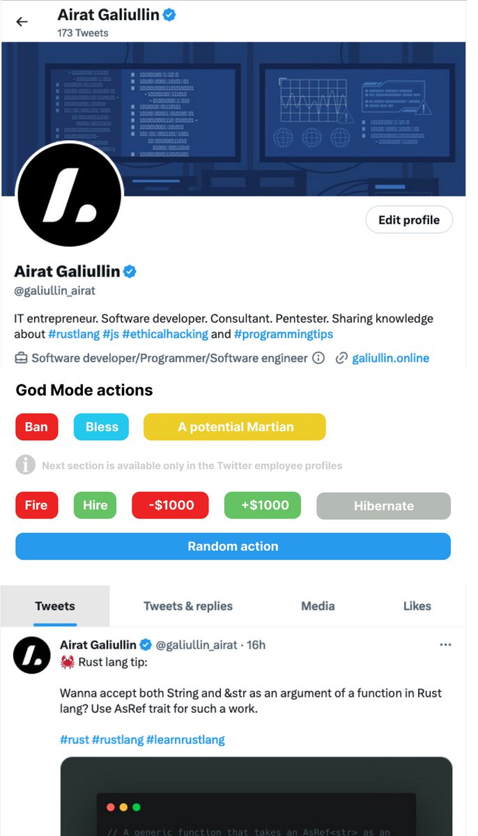 Here's is how Elon Musk sees other users' accounts.

#Twitter #ElonMusk 

#LifeHack #coding #programmer