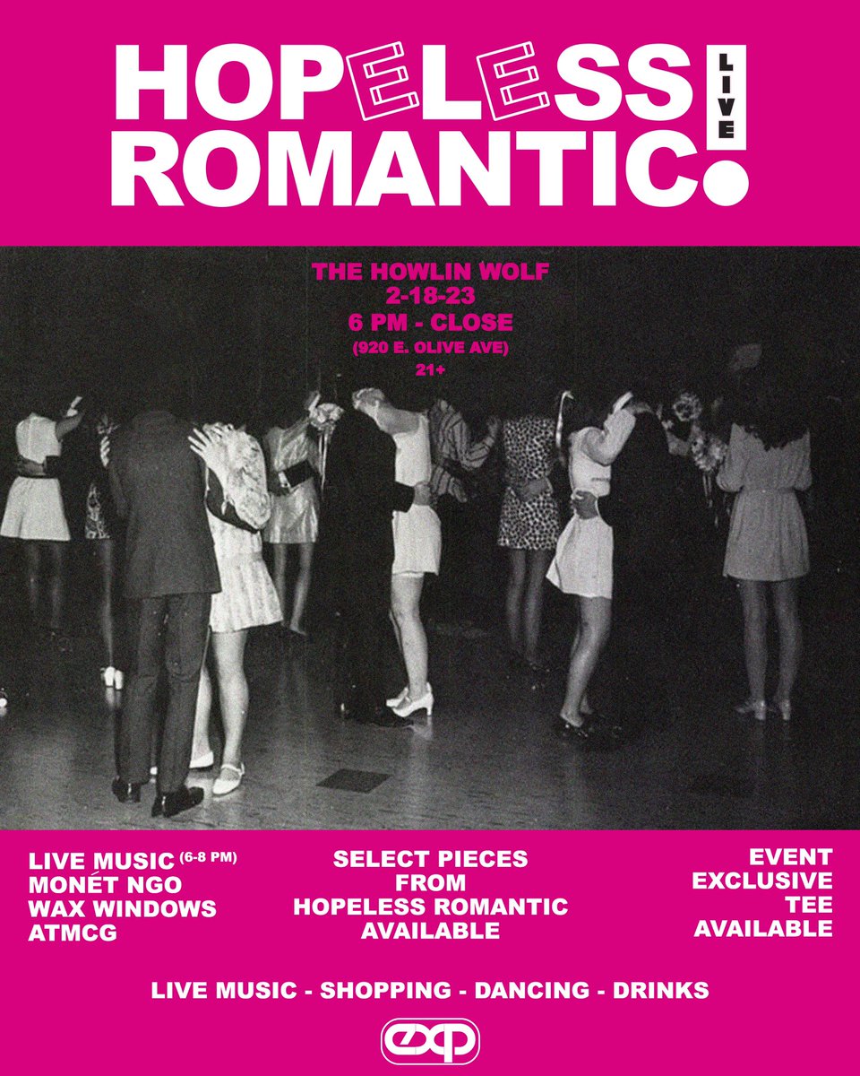 expclothing's tweet photo. THIS SATURDAY. We’re throwing a party to celebrate Hopeless Romantic. Live music, shopping, dancing, drinks. See you then 💖 https://t.co/mhqpRTZDPa