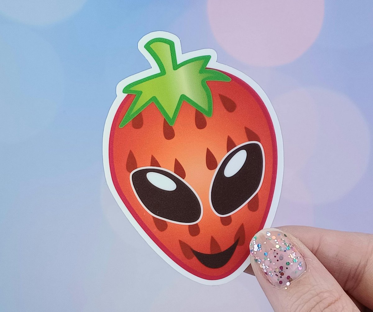 Happy Thursday! Do you like strawberries? #etsy shop: Strawberry Sticker, Alien Head Sticker, Nerdy Gifts For Her, UFO Gifts, Strawberry Art #strawberrysticker #aliensticker #nerdygifts #forher #ufogifts #strawberryart #cutefruitsticker etsy.me/3Ir1Oi3