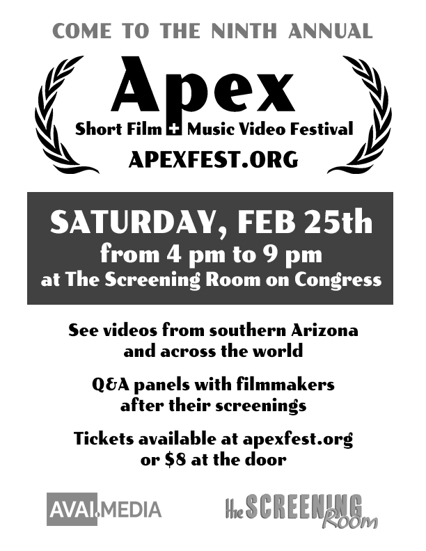 Apex International Film Festival is the place to be on February 25th, this month! Lots of great award winning filmmakers from across the globe in this year's line up!
Purchase tickets below:
apexfest.org