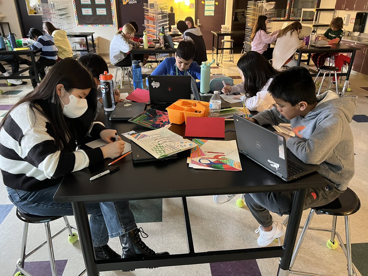 macdougallannie's tweet photo. Getting Zen in Art. The 6th graders practiced mindfulness in art as they created Zen Tangles. They learned to be present in their work and how to use hatching, crosshatching, and pointillism as techniques to create values of gray using sharpie marker. 💚🤍🎨@NCSD @NoviK6Electives https://t.co/BPknplgjaN