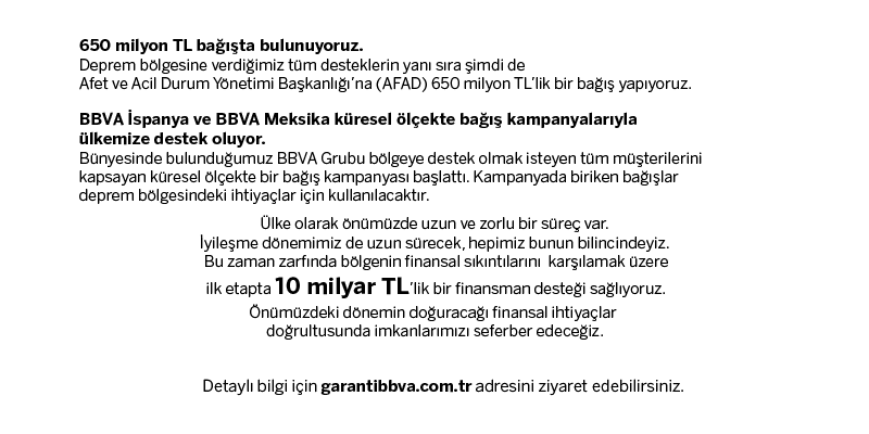 GarantiBBVA's tweet photo. Ülke olarak önümüzde uzun ve zorlu bir süreç var. İyileşme dönemimizin de uzun süreceğinin bilincindeyiz. Bölgenin finansal sıkıntılarını  karşılamak üzere ilk etapta 10 milyar TL’lik bir finansman desteği sağlıyoruz. Önümüzdeki dönem de imkanlarımızı seferber edeceğiz. https://t.co/b9i8cIA77D