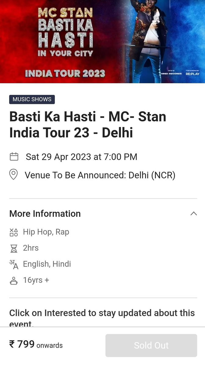 TheKhabriTweets's tweet photo. Mumbai and Delhi show of #McStan already soldout within 15 Minutes😱 https://t.co/GAg08TGTxi