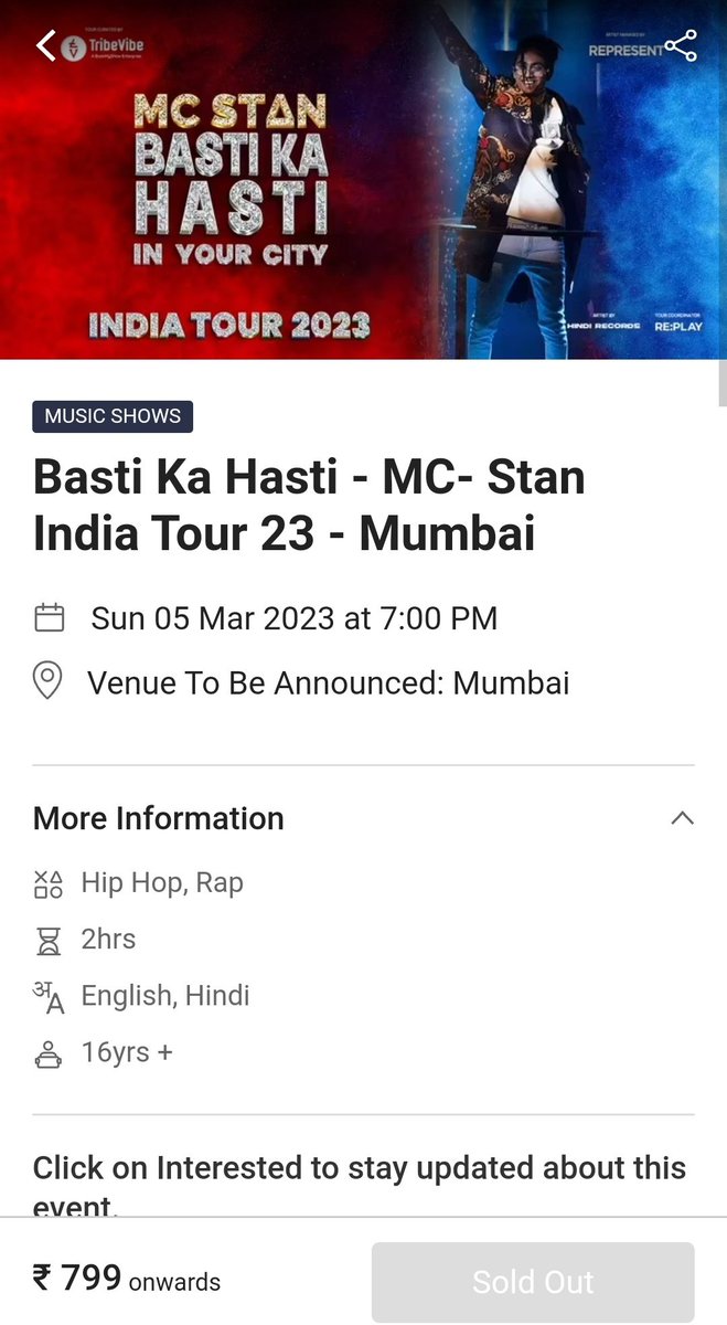 TheKhabriTweets's tweet photo. Mumbai and Delhi show of #McStan already soldout within 15 Minutes😱 https://t.co/GAg08TGTxi