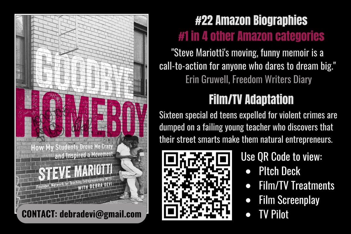 SteveJMariotti's tweet photo. I’m working on getting my memoir GOODBYE HOMEBOY made into a film.  I believe a  great movie about the life-changing impact of youth entrepreneurship could change the world. If you have any contacts in the film industry, I’d love to reach out to them. https://t.co/Jn5Wb0IiCj