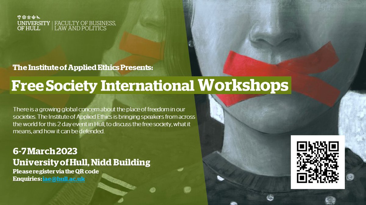 Institute of Applied Ethics (University of Hull) (@iaehull) on Twitter photo 🗣️ Free Society International Workshops
What is a free society, and how can it be defended?
We're running two days of workshops at <a href="/UniofHull/">University of Hull</a> and you're invited. Attendance is free and open to all. <a href="/PoliticsatHull/">Politics at Hull</a> <a href="/FBLP_research/">FBLP Research</a>
Register here: eventbrite.co.uk/e/free-society… 🗣️ Free Society International Workshops
What is a free society, and how can it be defended?
We're running two days of workshops at <a href="/UniofHull/">University of Hull</a> and you're invited. Attendance is free and open to all. <a href="/PoliticsatHull/">Politics at Hull</a> <a href="/FBLP_research/">FBLP Research</a>
Register here: eventbrite.co.uk/e/free-society…