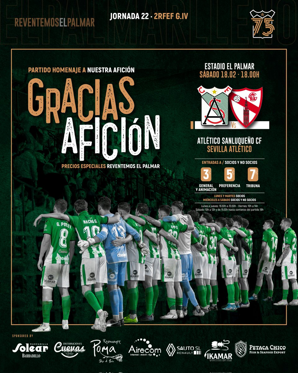 atcosanluqueno's tweet image. Reventemos El Palmar.

Por sólo 3€ tendrás la oportunidad de vivir el ambiente de El Palmar y de ayudar a los nuestros a conseguir la victoria.

#ConfiaEnMi