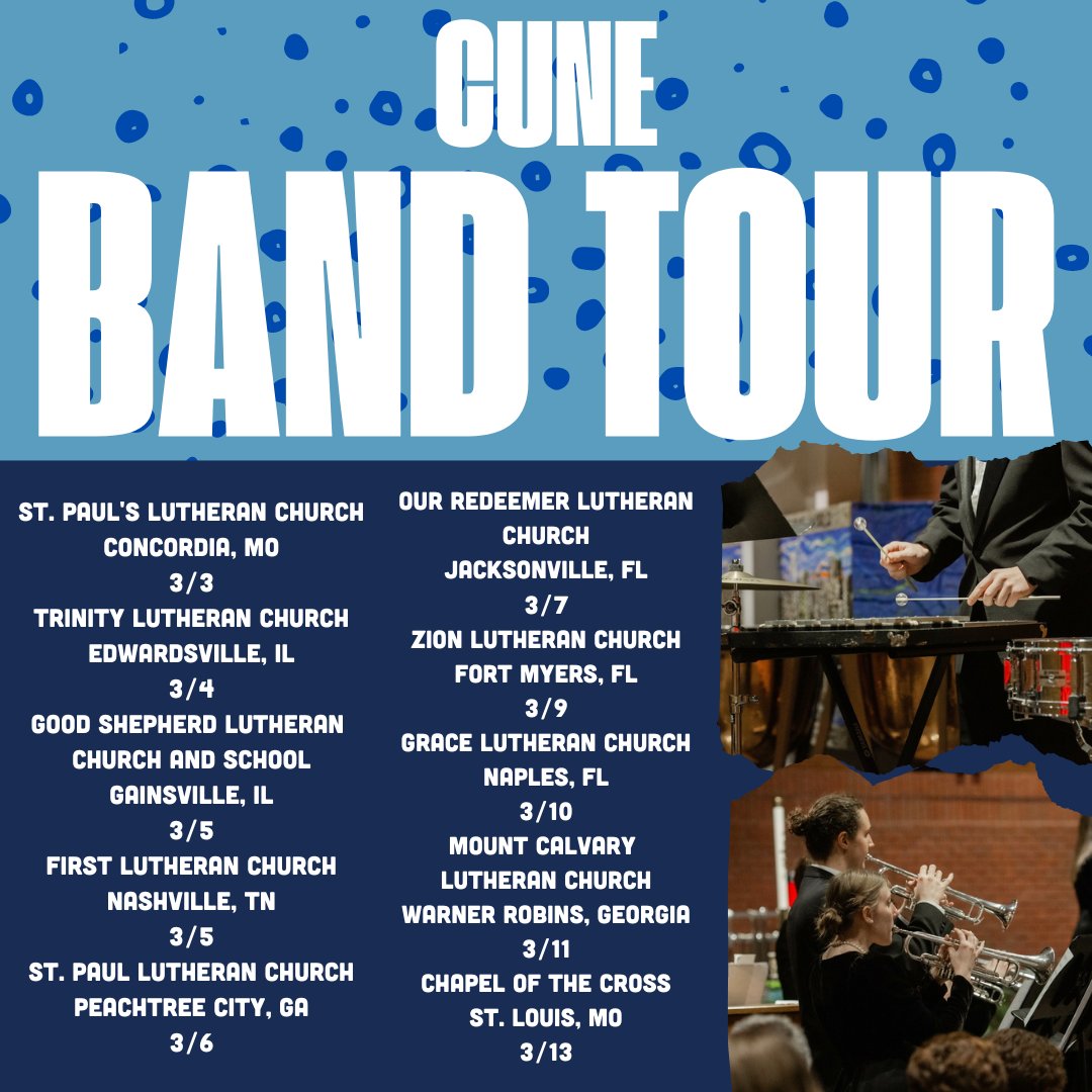 CUNE's Band Tour is starting this week! If you're nearby, come experience one of these splendid concerts!