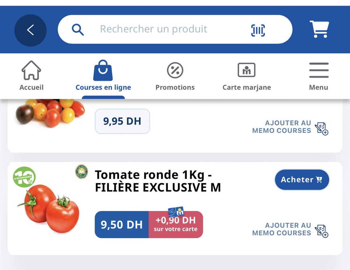 nawfal's tweet photo. La mobilisation du ministère de l'intérieur a réussi à faire pression sur les prix des légumes au Maroc. La tomate marocaine qui se vendait au supermarché à Paris au même prix qu'au Maroc se vend aujourd'hui à moins de 10 dh à Marjane. https://t.co/CyZCrOLG1j