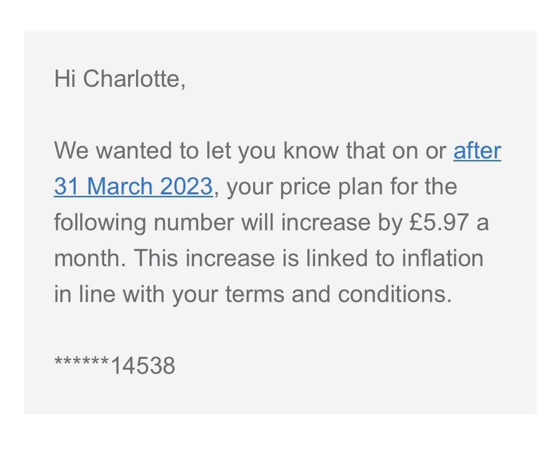 charl_king's tweet photo. Really @EE !!!! Nearly an extra £6 extra a month? Inflation or not that’s excessive!! https://t.co/YGeTOc15jf