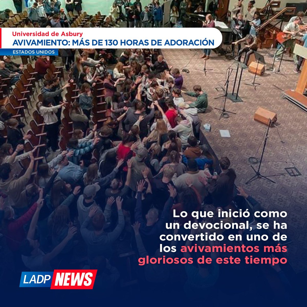 LADP2021's tweet photo. #Avivamiento en la Universidad de Absury, continúa y llega a otras universidades
Lo que inició como un devocional se ha convertido en uno de los avivamientos más gloriosos de este tiempo. 
Más de 130 horas en adoración y oración.
#LADPNews https://t.co/31Ogs30ioe