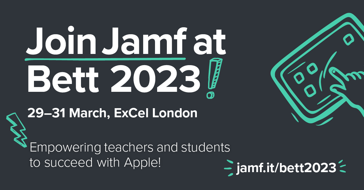 Come & meet us at stand NK50 on 29 - 31 March at #BettUK2023! We have a packed schedule with daily presentations, an immersive classroom experience & special guest speakers for panel conversations & demos. Find out more & register at jamf.com/events/bett-20…  #educhat #ipaded