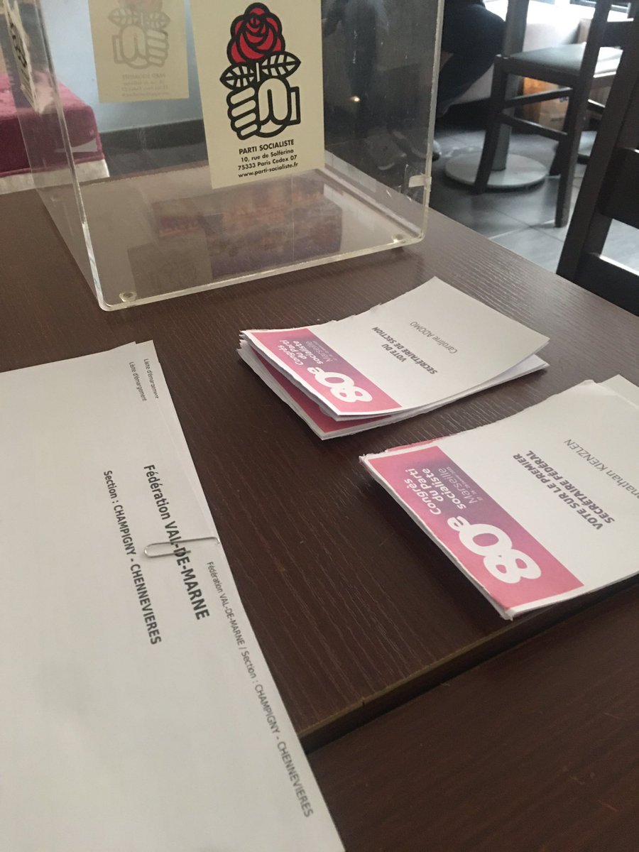 ChampignyPS's tweet photo. C’est parti ! De 17h à 22h pour les élections du 1er Fédéral #PS du #Valdemarne et du Secrétaire de section de #ChampignyChennevieres #CongresPS https://t.co/RxFSOpn14H