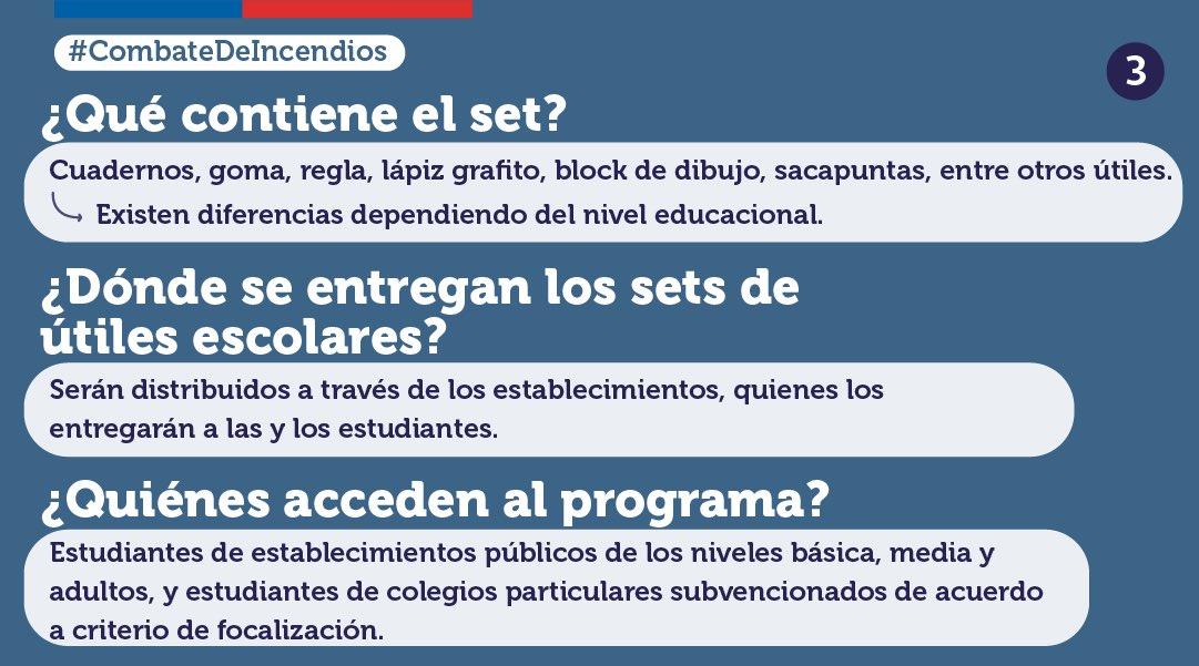 Mineduc's tweet photo. Junto a @junaeb haremos entrega de útiles escolares del PUE en las zonas de emergencia para seguir apoyando a las familias y comunidades educativas afectadas 📚✏️📒✂️📏 #CombatedeIncendios https://t.co/AIit6mCilS