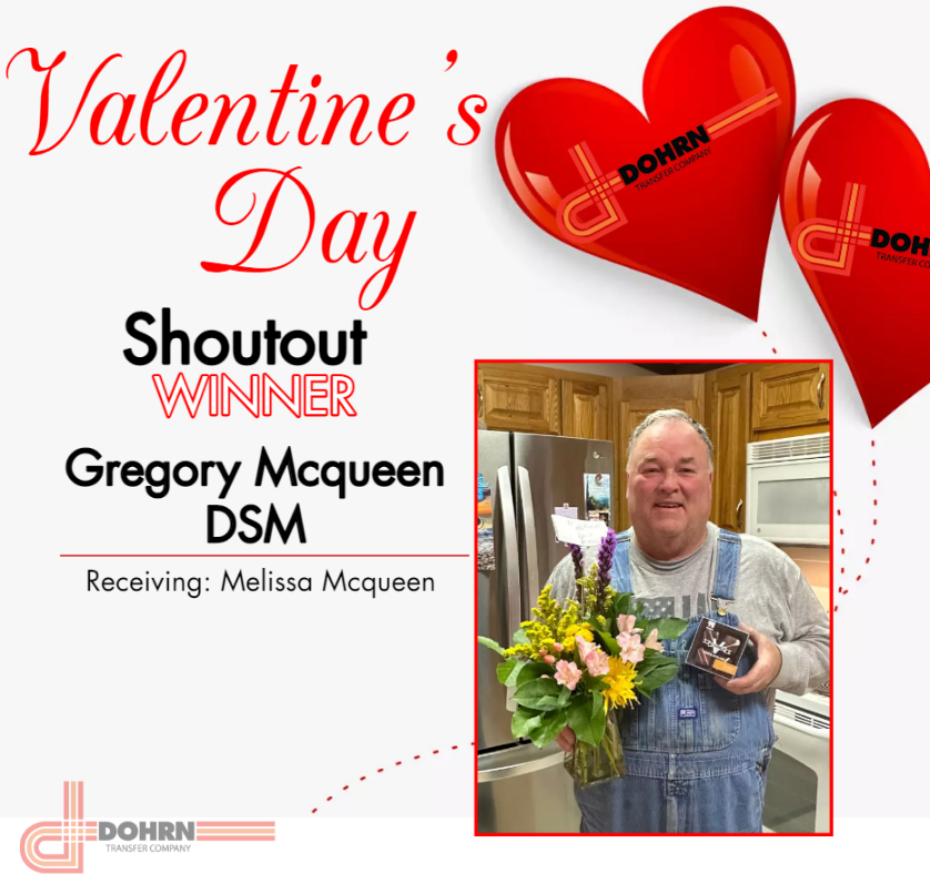 Dohrn_LLC's tweet photo. Congratulations to our Valentine's Day Shoutout Winner, Gregory Mcqueen from our Des Moines terminal! To make this Valentines extra sweet, his wife Melissa received flowers and chocolates on behalf of Dohrn!

#dohrn #thebestinthemidwest #valentinesday #valentinesdayshoutoutwinner https://t.co/yng5wMdvB1