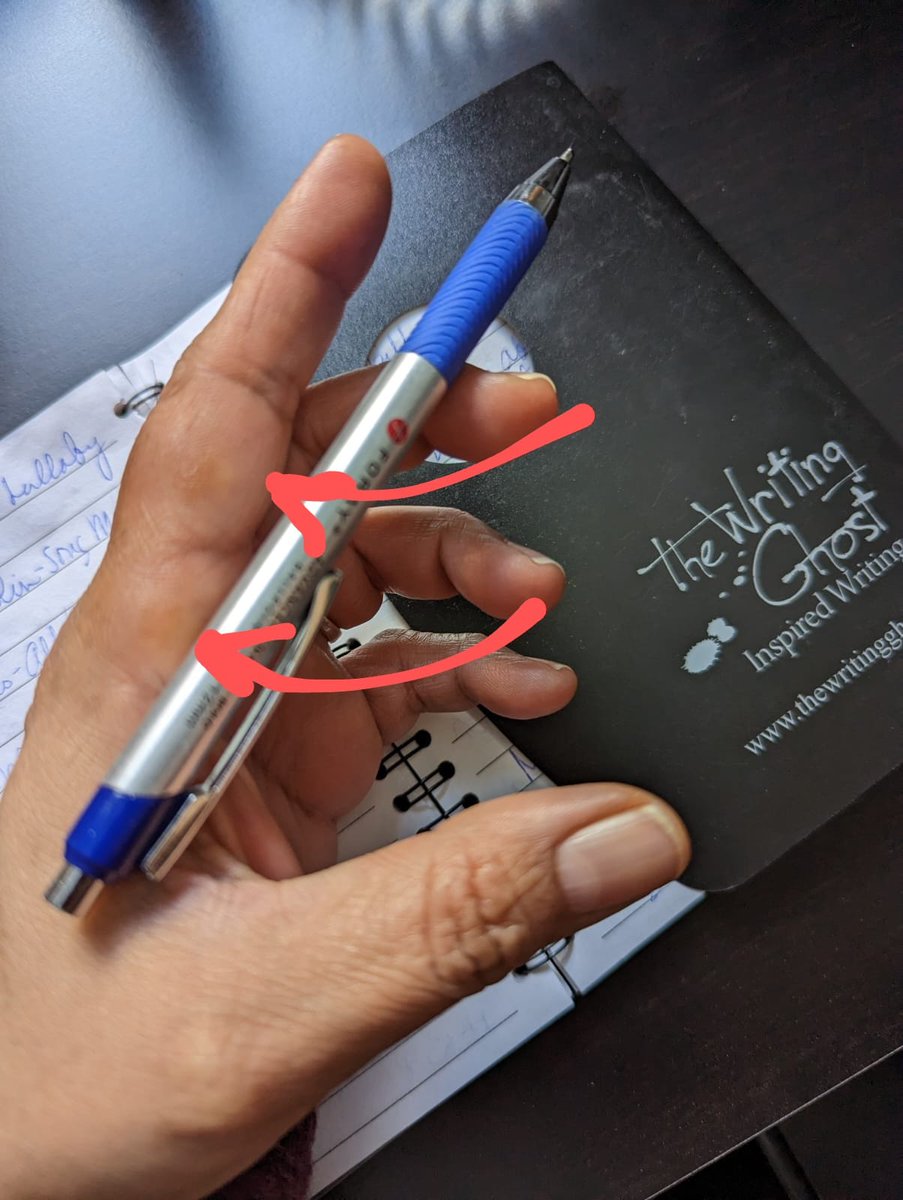 thewritingghost's tweet photo. While I am a master typist, I love a good ol’ pen and paper to jot down notes and ideas, and I have the calluses to prove it! Seeing your hand move urgently while trying to keep up with your mind, doesn’t it just jumpstart your creativity in the direst moments?  (1/2) https://t.co/1A5E5Eixy9
