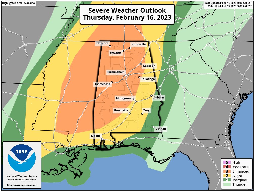 spann's tweet photo. Enhanced risk (level 3/5) expanded a bit in the mid-morning SPC update. Be sure you have a good way of hearing warnings this afternoon. https://t.co/VvfuPSqZXo
