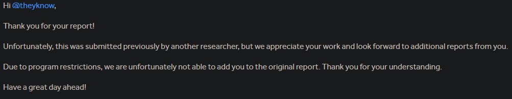 I expected this to happen sooner or later, yet I hoped for later. 💔 <a href="/Hacker0x01/">HackerOne</a> #BugBounty