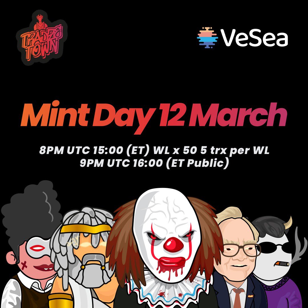 Hello Traders!! 

Mint Day 12 March✨

Join our discord for more details 👀

discord.gg/p4BH2hnk

#VeChainHasNFTs #NFT #Vefam
#algo #CardanoADA