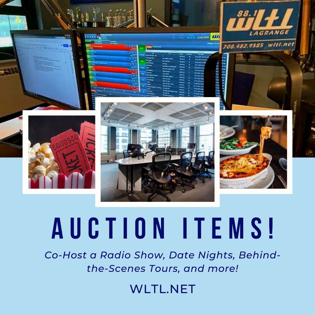 Looking for something to do in the area? We have Silent Auction items!! Get a tour of WGN,  a dinner at Empanadas, host World Pop Radio, and More! Find all of our available auction items online at wltl.net!