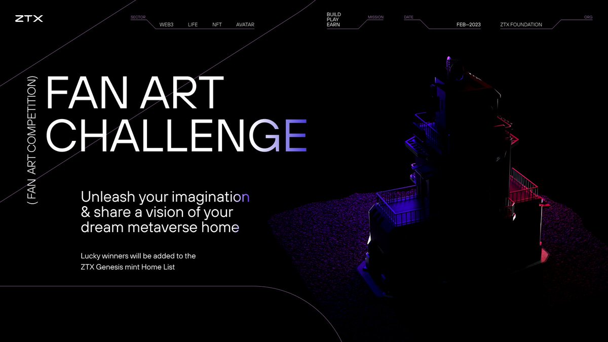 ZTXofficial's tweet photo. ZTX FAN ART CHALLENGE: get creative and submit your own version of a Home in the metaverse for a chance at a Home List spot 🏠

• submit in this thread using #ZTXfanart
• name your Home
• no deadline https://t.co/DMbb70ocep