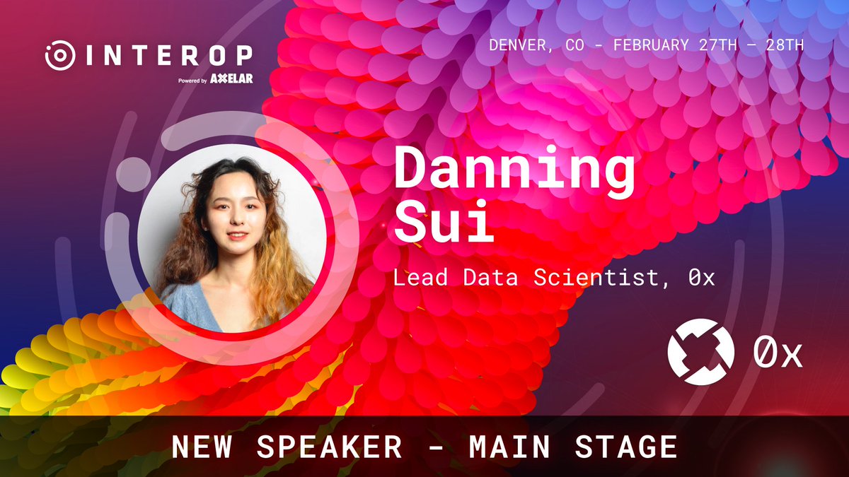 Interop_Summit's tweet photo. Welcome, @sui414! 🎉

As Lead Data Scientist at @0xProject, Danning is an on-chain data storyteller. 

What’s data telling her about the #interchain future? 🤔

Find out at #InteropSummit during ETHDenver #BUIDLWeek! ⤵️

🔗 https://t.co/uG7dgWeFFl https://t.co/dJlIfU1Vrb