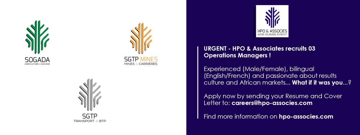 HpoAssocies's tweet photo. URGENT - HPO &amp; Associates recruits 03 Operations Managers !

#HPOASSOCIATES #EmploymentInGabon #WorkInGabon #HPO #Gabon #Libreville https://t.co/zMpdzsvFyb