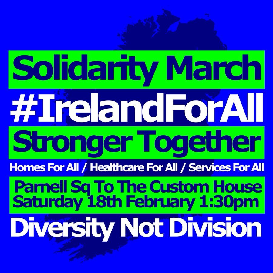 We're attending &amp; endorsing the #IrelandForAll
march.

We must #LeaveNoOneBehind - including those seeking international protection in line w/ #SDGs

📆Feb 18th
⏰ 1.30
📌Parnell Sq 
Link: fb.me/e/3iCnptjaj 

#DiversityNotDivision
#RefugeesWelcome
<a href="/LeCheileDND/">Le Chéile #IrelandForAll</a>