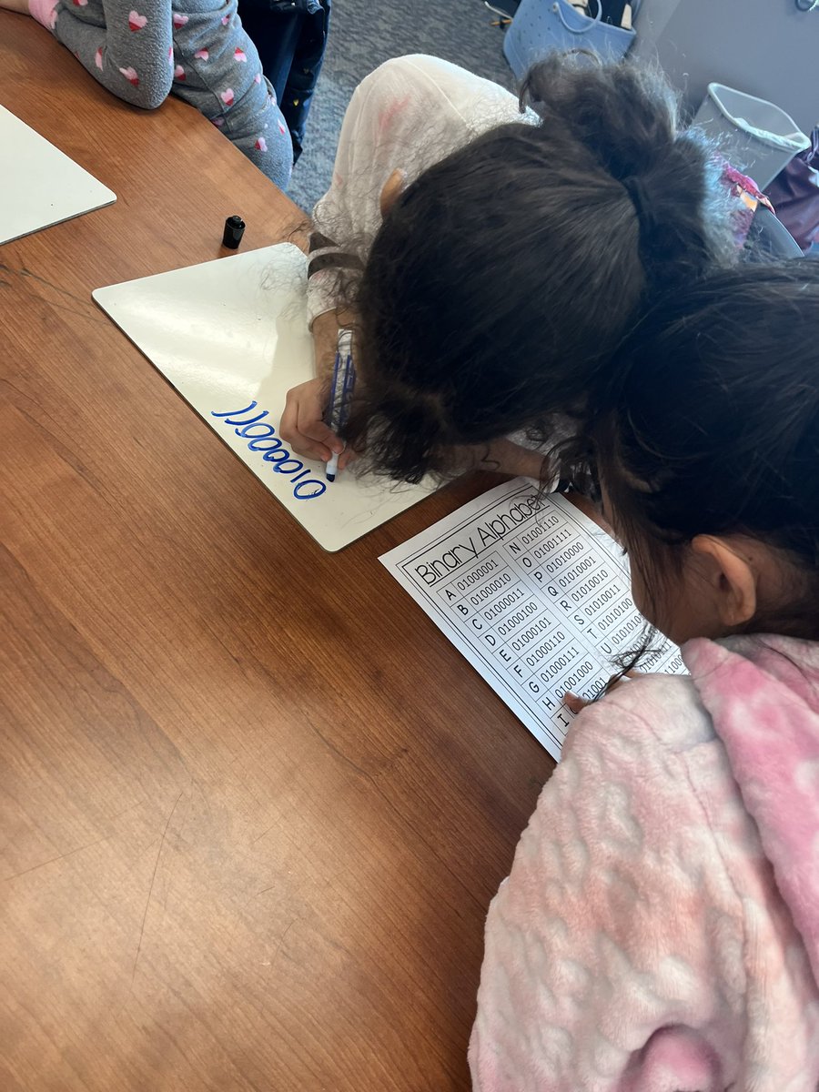 MsBersani's tweet image. Firm believer in #CSforAll so we’re getting our #ComputerScience on this semester of Inventors’ Club! Students learned about #BinaryCode and are making the binary code for their names to be crafted in bracelets! 👨💻 #TomorrowReady 👩🏻💻 @DELCBlue