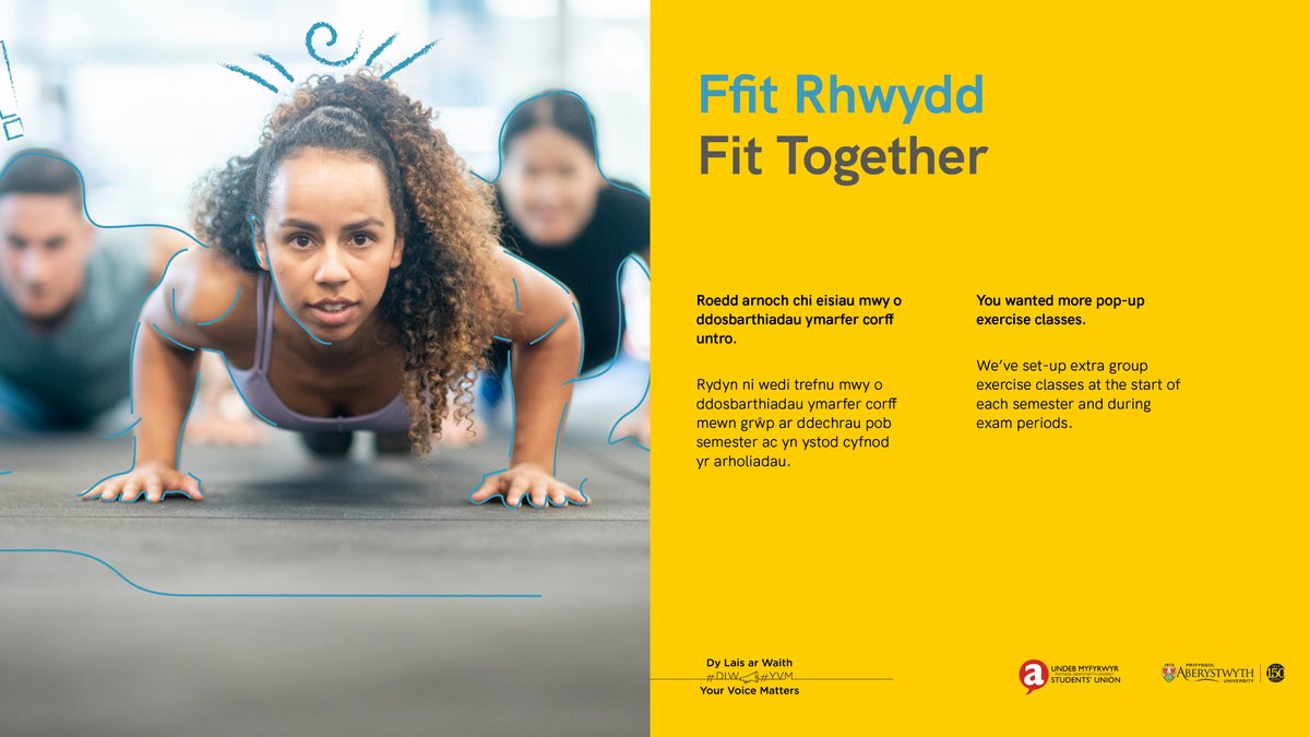 Ffit Rhwydd 🏋️⛹️‍♂️🤸

Roedd arnoch chi eisiau mwy o ddosbarthiadau ymarfer corff untro. #DLW
---
Fit Together 🏋️⛹️‍♂️🤸

You wanted more pop-up exercise classes. #YVM