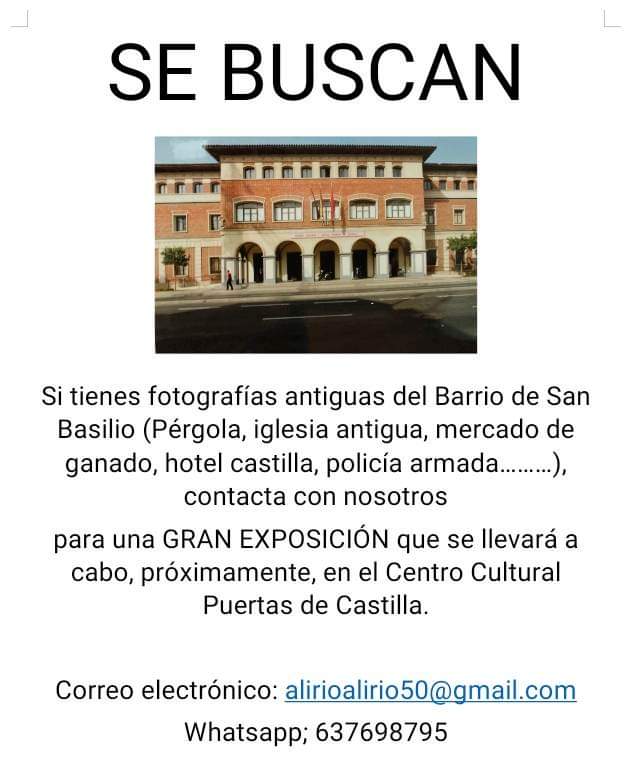 📸¿Tienes fotos antiguas del Barrio de San Basilio? 
Si es así, te BUSCAMOS!! 
Próximamente, el <a href="/Puertasdcastill/">Puertas de Castilla</a> va a realizar una exposición de fotos de la historia de nuestro Barrio y buscamos a Vecin@s que tengan fotos y quieran colaborar.
😍👨‍👩‍👧‍👦#NuestroBarrio❤️ #SanBasilio
